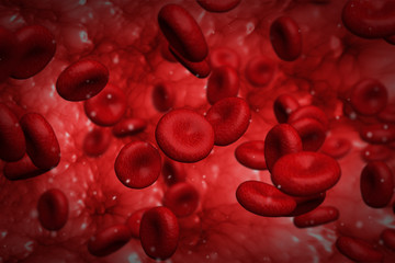 Computer graphic design of red blood cells flowing inside vessel