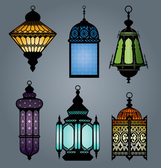 High quality vector set of arabic lantern part 1