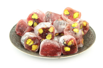 Delicious Turkish delight with pomegranate and pistachio nuts