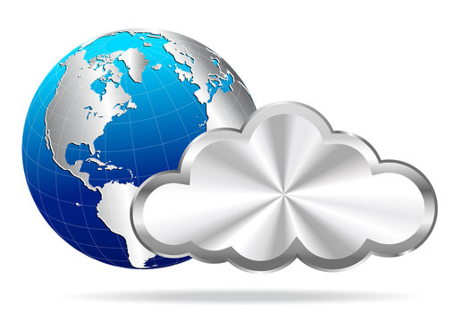 Earth Globe with Silver Cloud- Cloud Computing