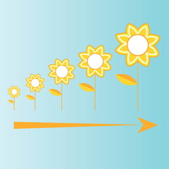 Row of flowers with arrow. Infographic. Vector art