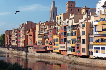 Fototapeta premium View of the old town with colorful houses reflected in water Jew