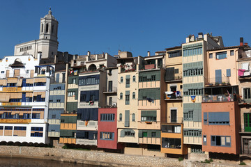 View of the old town with colorful houses reflected in water Jew