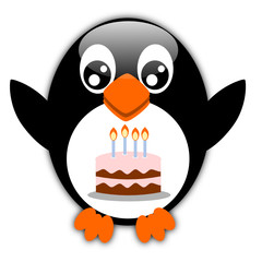 Pinguino con torta di compleanno
