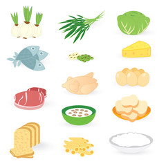 set bakery vegetable and meat isolated on white background