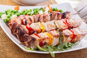 Grilled shashlik with vegetables