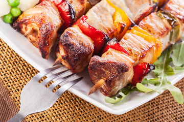 Grilled shashlik with vegetables