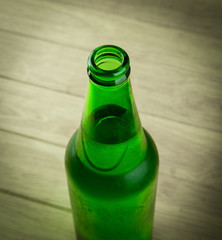 Close up of beer bottle  on the table