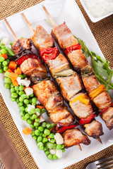 Grilled shashlik with vegetables