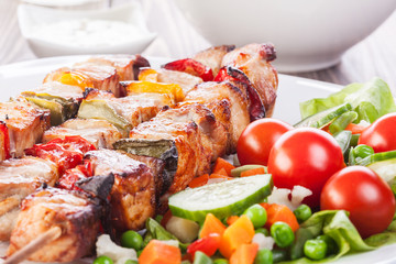 Grilled shashlik with vegetables