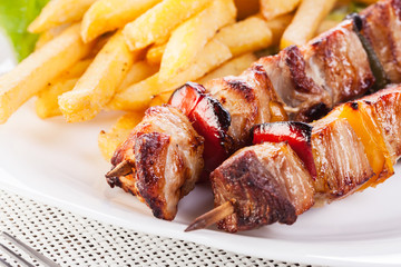 Grilled shashlik with chips