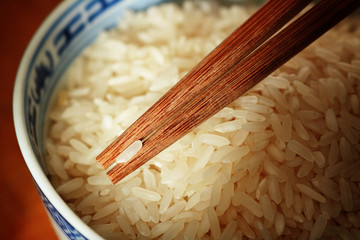 Uncooked rice, selective focus