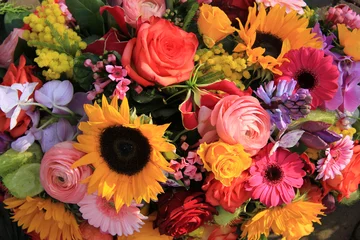 Crédence de cuisine en verre imprimé Gerbera Bouquet mixte aux couleurs vives