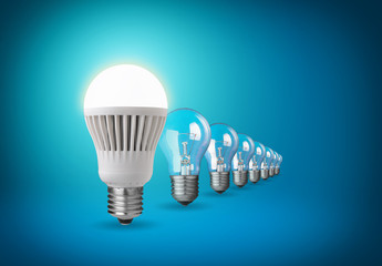 Idea concept with light bulbs on blue