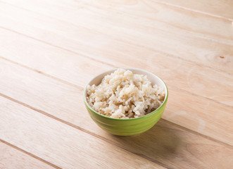 Wood rice bowl on the table.