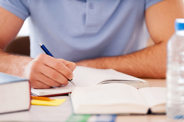 Studying hard.