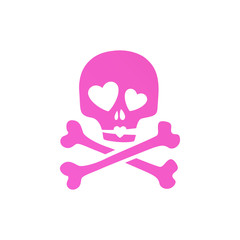 Pink skull in love ironic icon.