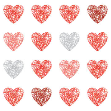 Seamless scribbled heart background. Valentines day design.