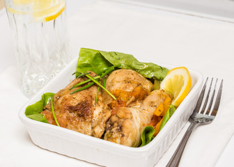 buckwheat with lemon and letuce and fried chicken
