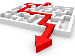Arrow going through the maze. Right solution concept