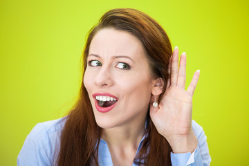 Nosy woman listening to gossip, rumours
