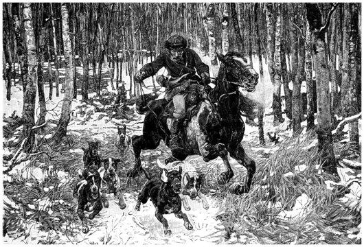 Hunting with Dogs in the Snow