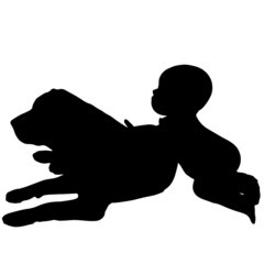 Vector silhouette of a baby with a dog.