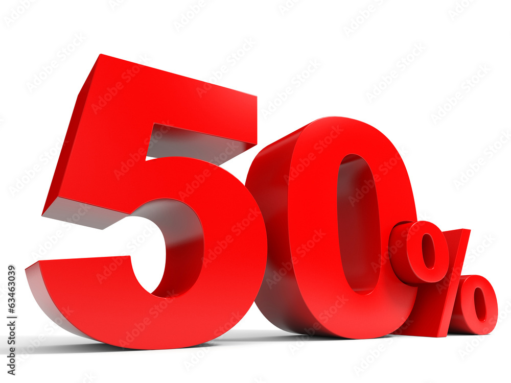 Poster red fifty percent off. discount 50%.