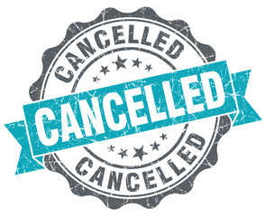 Cancelled turquoise grunge retro style isolated seal