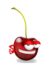 Cool red cherry cartoon character, smiling