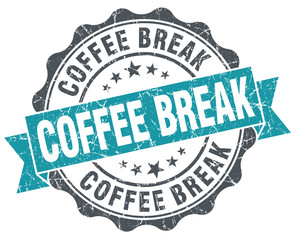 Coffee break blue grunge retro style isolated seal