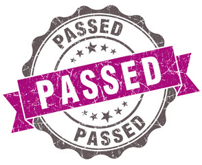 Passed violet grunge retro style isolated seal