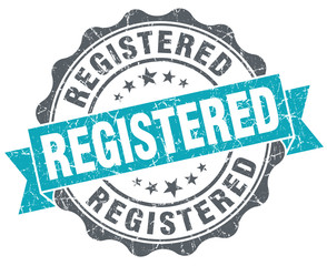 Registered turquoise grunge retro style isolated seal