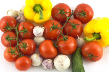 Many assorted ripe vegetables closeup as background