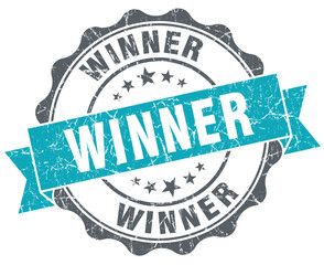 Winner turquoise grunge retro style isolated seal
