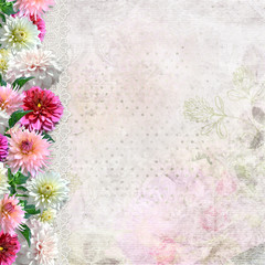 Border of flowers on vintage background