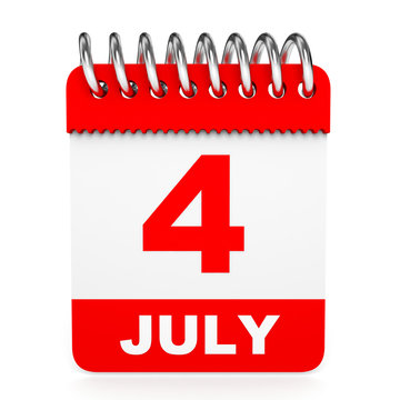 Calendar on white background. 4 July.