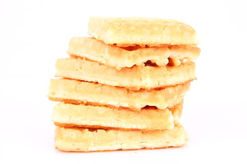Pile of waffles on a white background