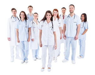 Large diverse group of medical staff in uniform