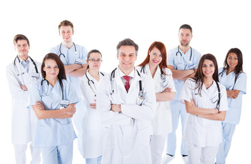 Large diverse group of medical staff in uniform