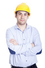 Portrait of a handsome engineer, isolated on white