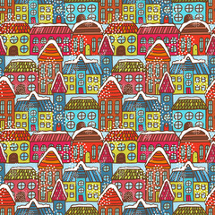 Winter houses seamless pattern