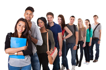 Portrait Of College Students Standing In A Line