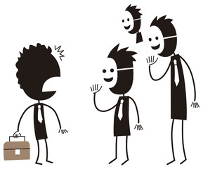 本音を隠す同僚に驚くビジネスマン