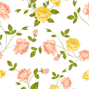 Roses, floral background, seamless pattern.