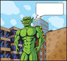 Giant monster attacking city. © Danomyte