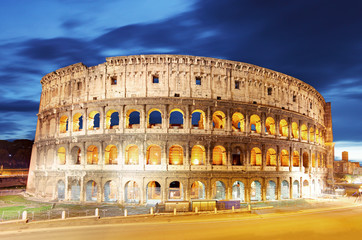 Colosseum at dusk in Rome, Italy