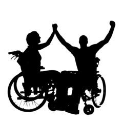 Fototapeta na wymiar Vector silhouettes of people in a wheelchair.