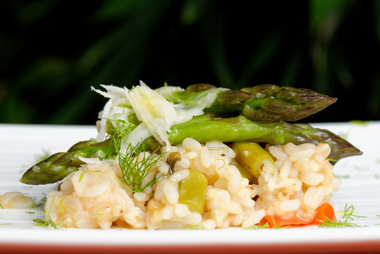 Vegetarian Risotto with asparagus, vegetable and Parmesan