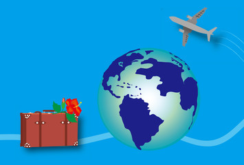 海外旅行の地球と飛行機のPOP広告